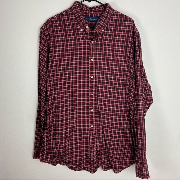 Ralph Lauren Men’s Red &‎ Black Plaid Shirt Long Sleeve Business Casual Work XXL - Picture 1 of 12